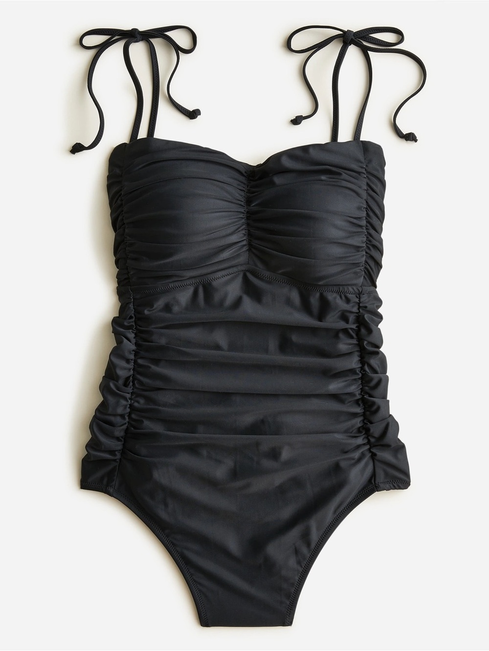 J. Crew Ruched tie-shoulder one-piece all black swimsuit women’s size 6